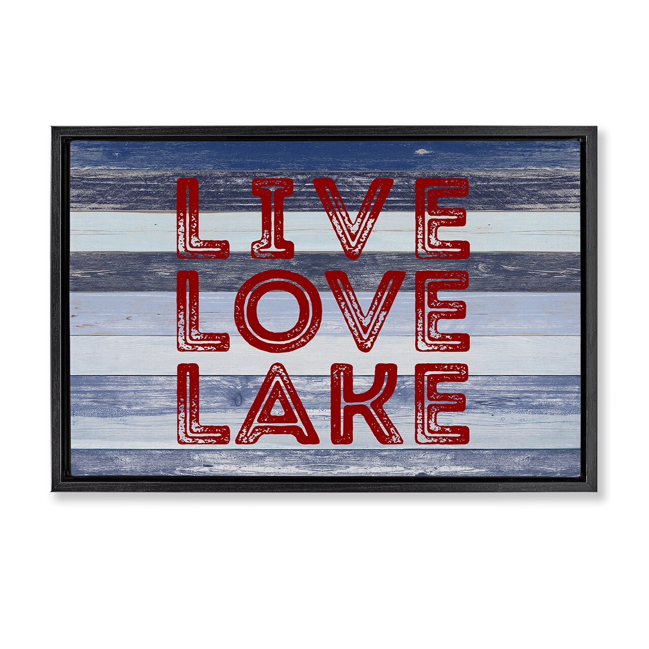 Stupell Industries Live Love Lake Striped Floater Framed Canvas Wall Art Design by Sd Graphics Studio